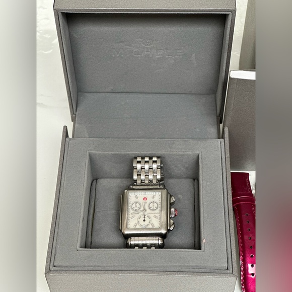 MICHELE Deco Diamond Chronograph Bracelet Watch with 3 straps, 33mm - Picture 5 of 16